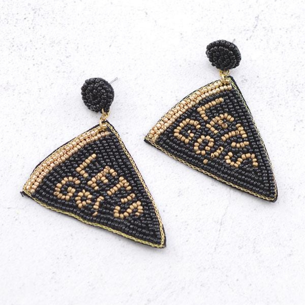 Let's Go Pennant Earrings - Black and Gold Earrings - Game Day Earrings